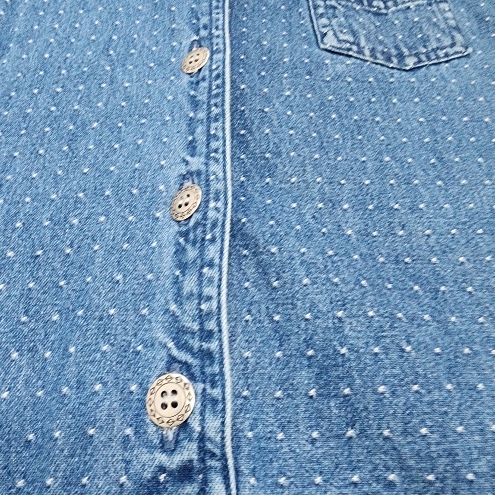 VINTAGE KEREN HART Denim Jean White Polka Dot Maxi Sleeveless Dress - Picture 3 of 11